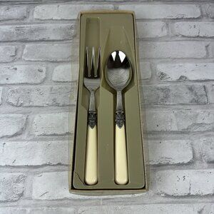 Inox Napoleon Ivory Color 2pc Serving Set Spoon Fork Italy Godinger